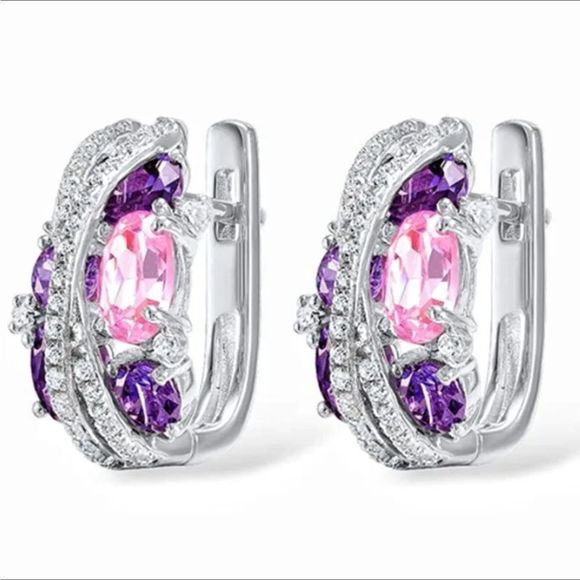 💎Silver Blue Sapphire Diamond Earrings - Picture 7 of 10